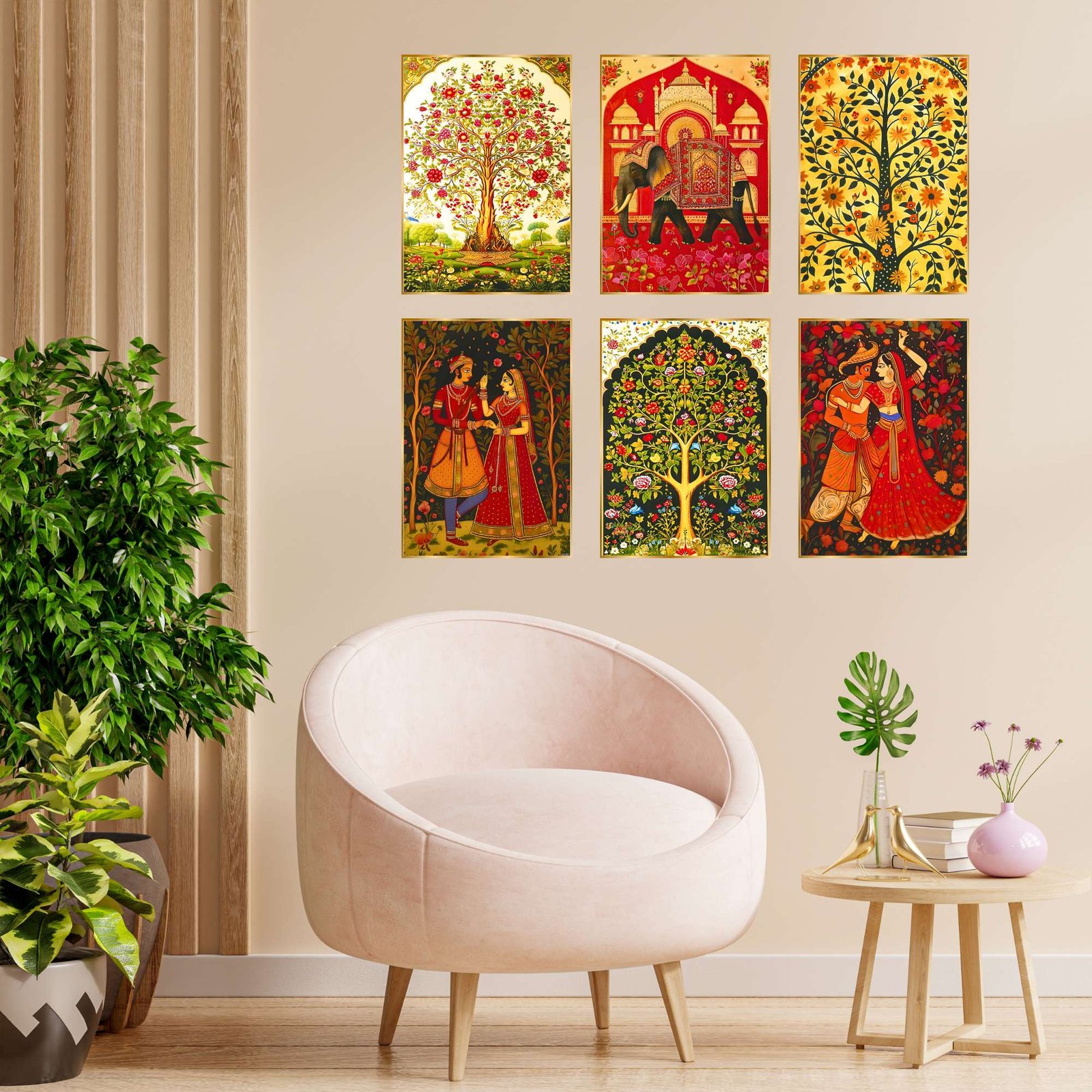 Set of Six Wall Paintings for Wall Dacoration Golden Framed Wall Paintings for Living Room & Bedroom Wall Art for Home Decoration & Office Wall Décor (17x13 inch CH-GD6-10)