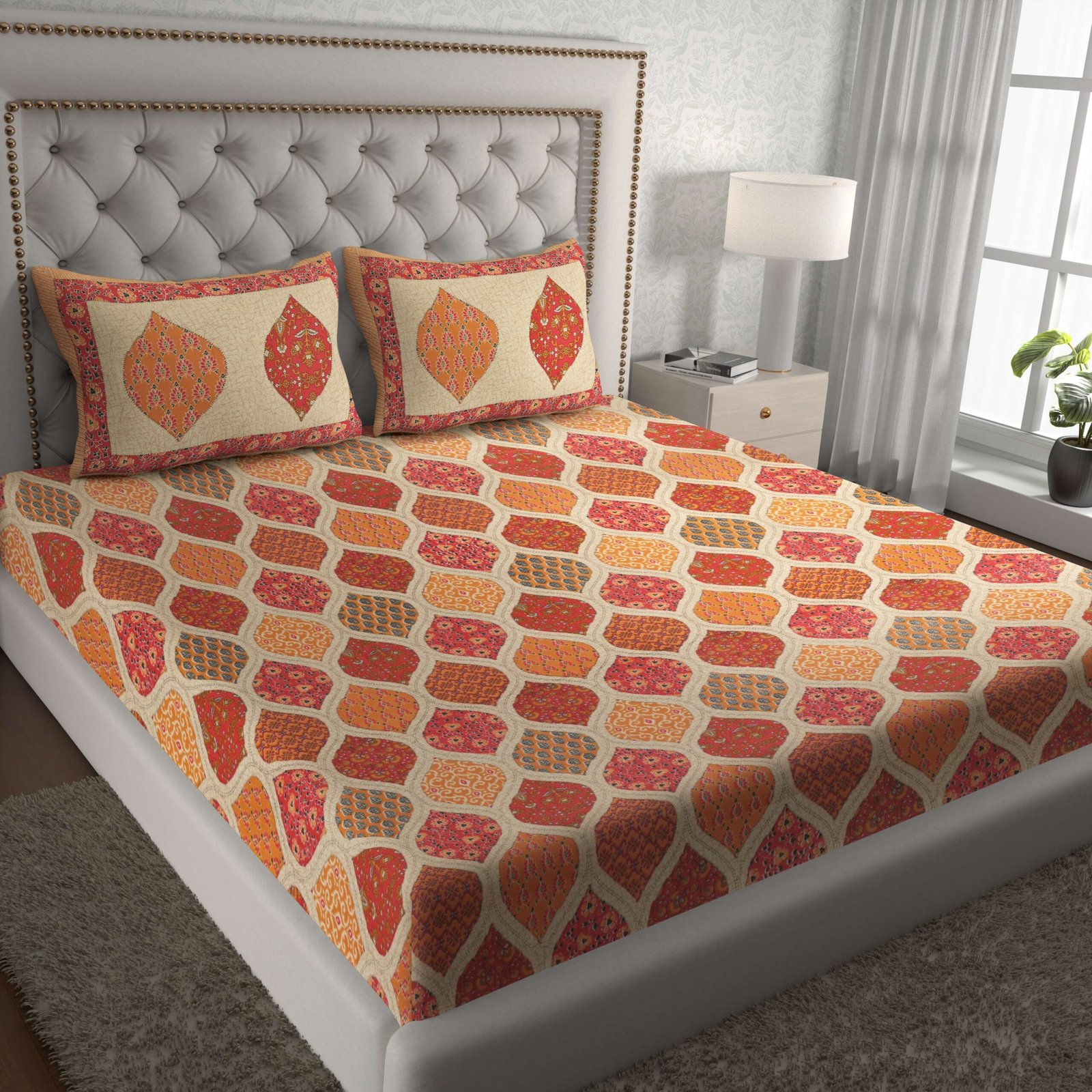 Rajasthani Traditionally Printed Cotton Doublebed Bedsheet With Pack of 2 Pillow Covers - Image 2